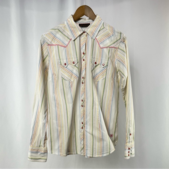 Ariat Tops - Ariat Maureen Pearl Snap Stripe Long Sleeve Shirt in‎ White Multi Size Medium